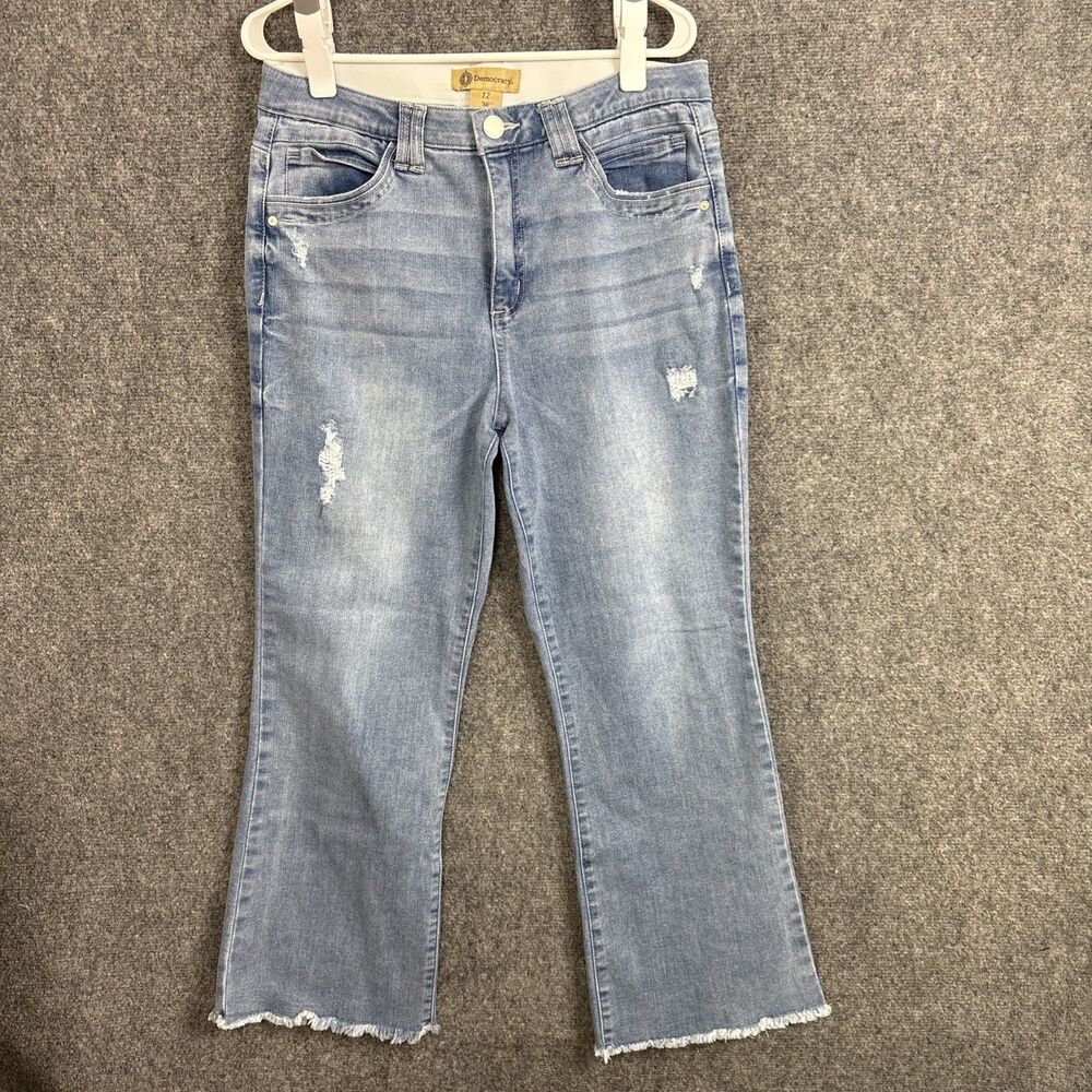 Democracy Jeans Womens Size 12 blue Distressed Ab Technology Crop Straight